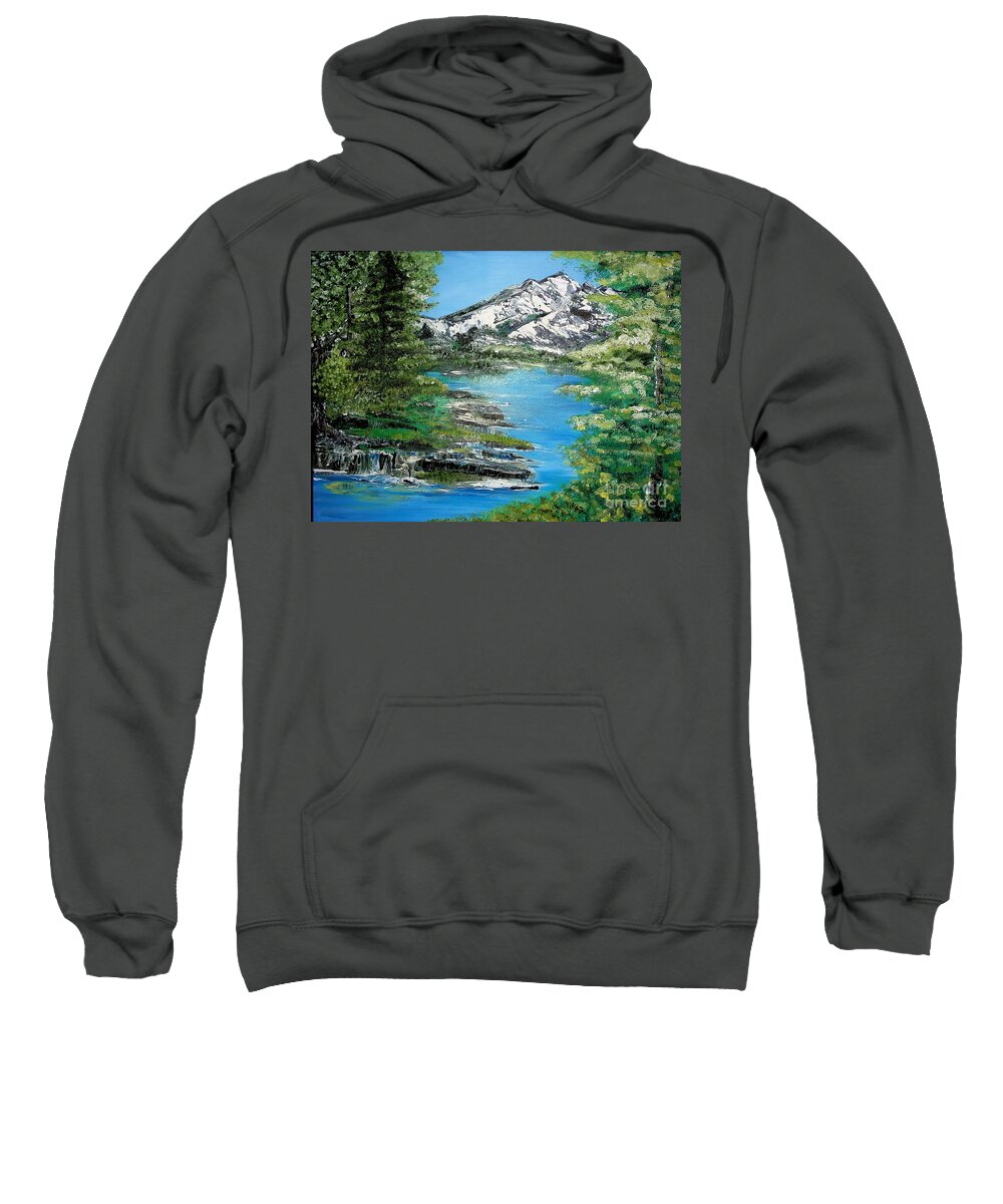 Landscape Sweatshirt featuring the painting Oil Landscape Mountains and Trees 2 by Valerie Shaffer