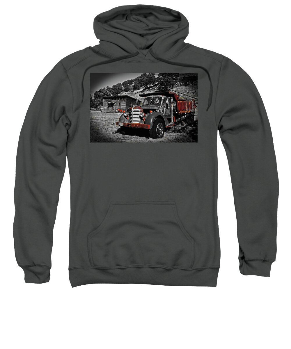  Sweatshirt featuring the digital art Old Dump Truck by Fred Loring