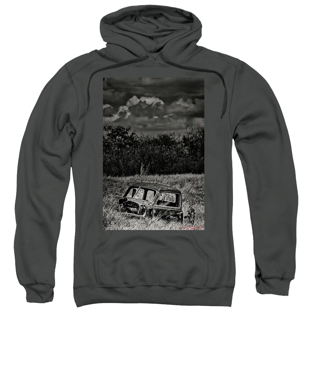 Car Sweatshirt featuring the photograph Old Truck Cab In Field by Rene Vasquez