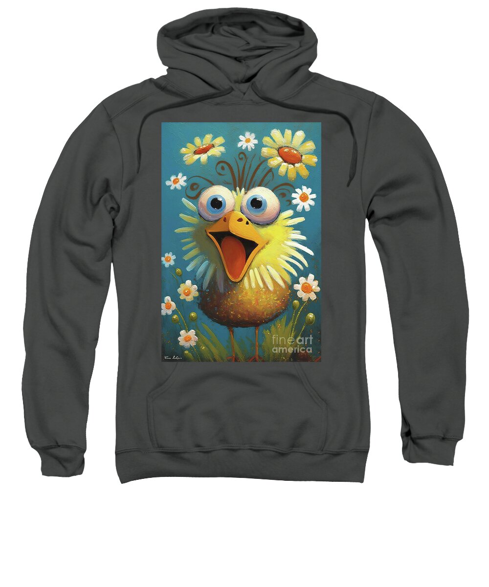 Funny Chicken Sweatshirt featuring the painting One Crazy Chick by Tina LeCour