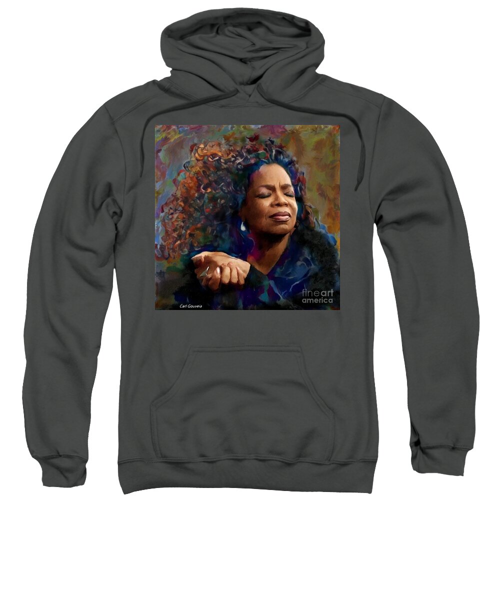 Oprah Winfrey Sweatshirt featuring the digital art Oprah Winfrey portrait by Carl Gouveia