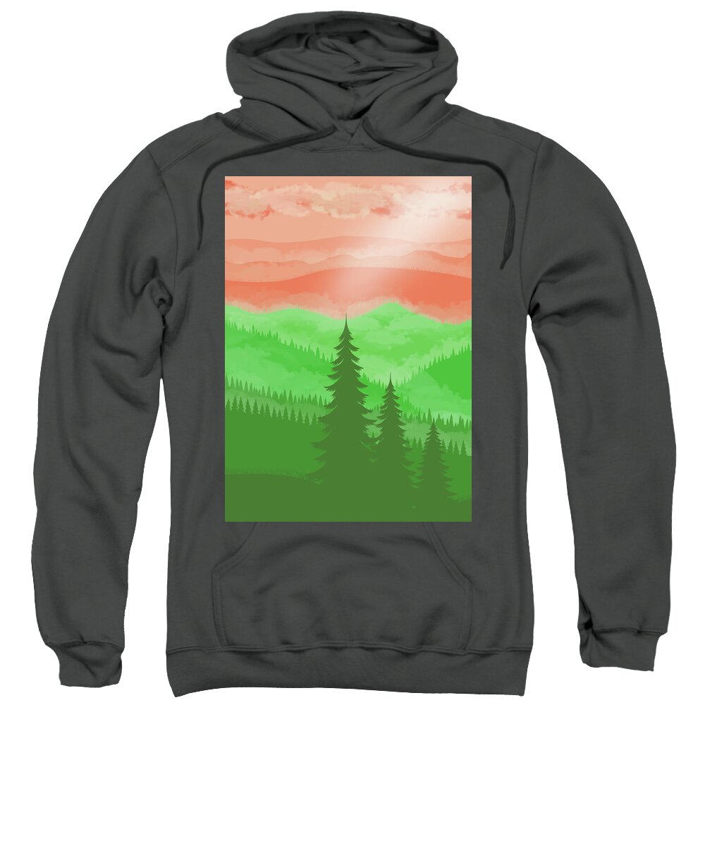Orange Sweatshirt featuring the digital art Orange Sky Mountain by Sambel Pedes