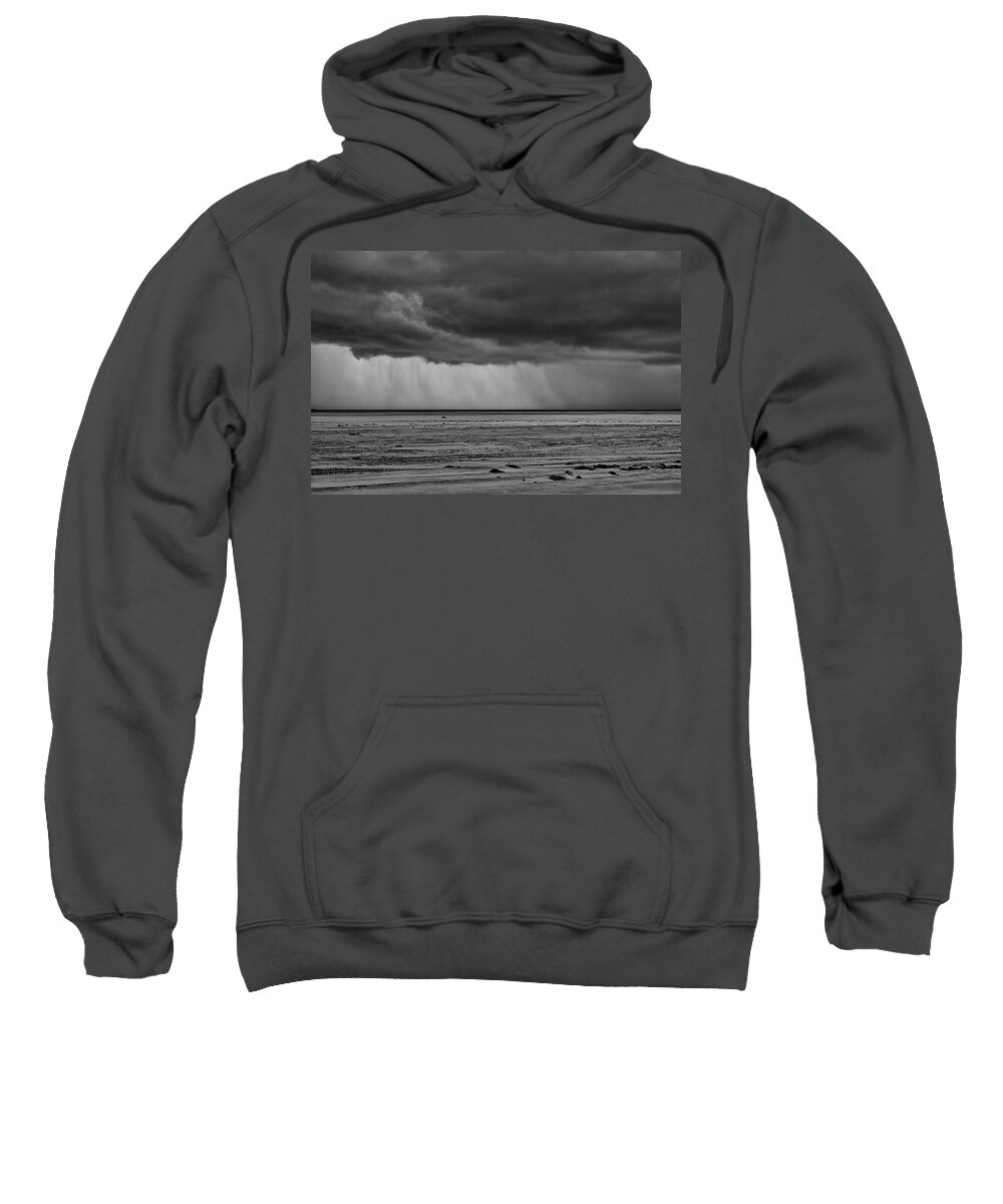 North Carolina Sweatshirt featuring the photograph Outer Banks Hurricane Fury bw by Dan Carmichael