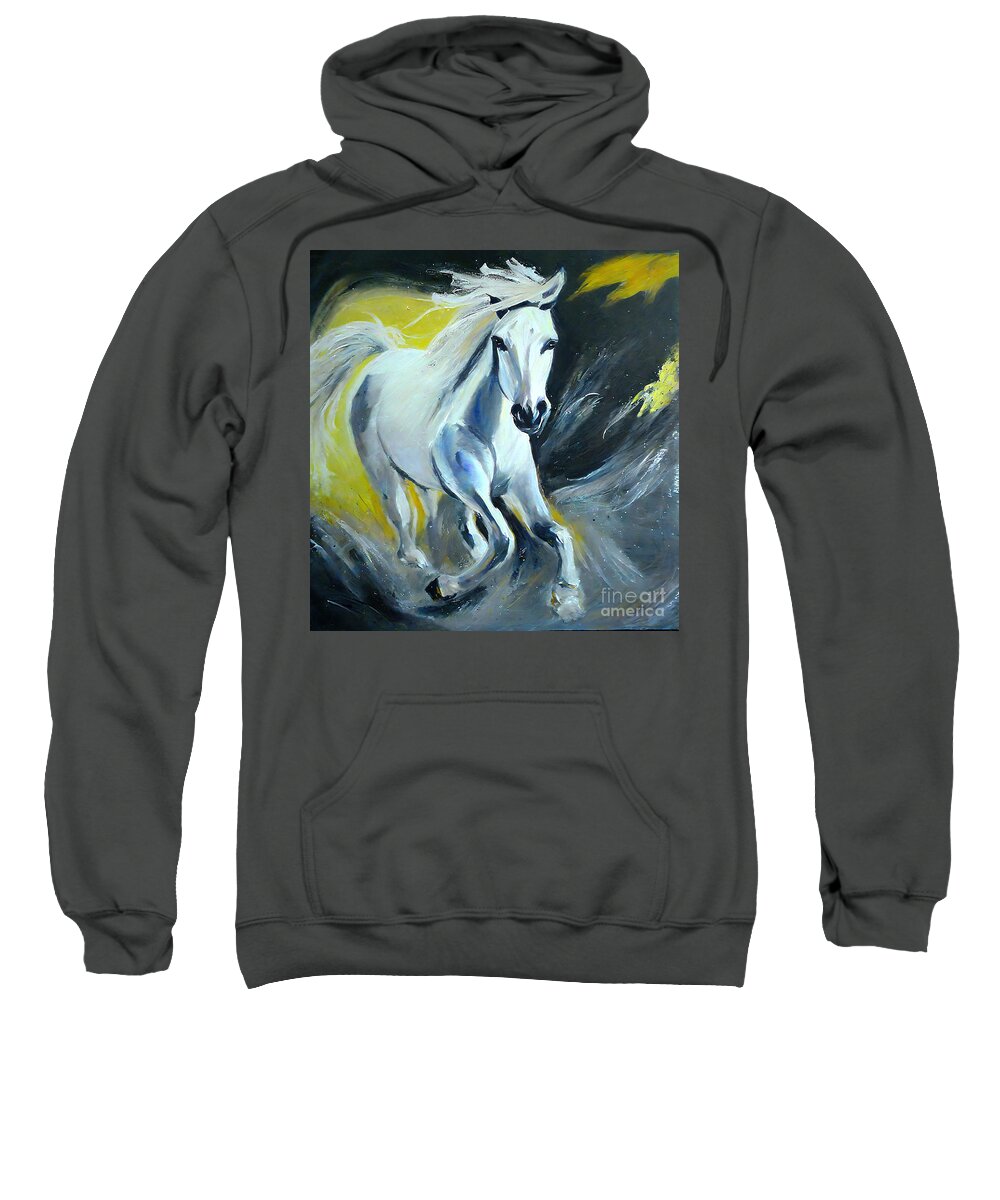Background Sweatshirt featuring the painting Painting Running White Horse background brush wal by N Akkash