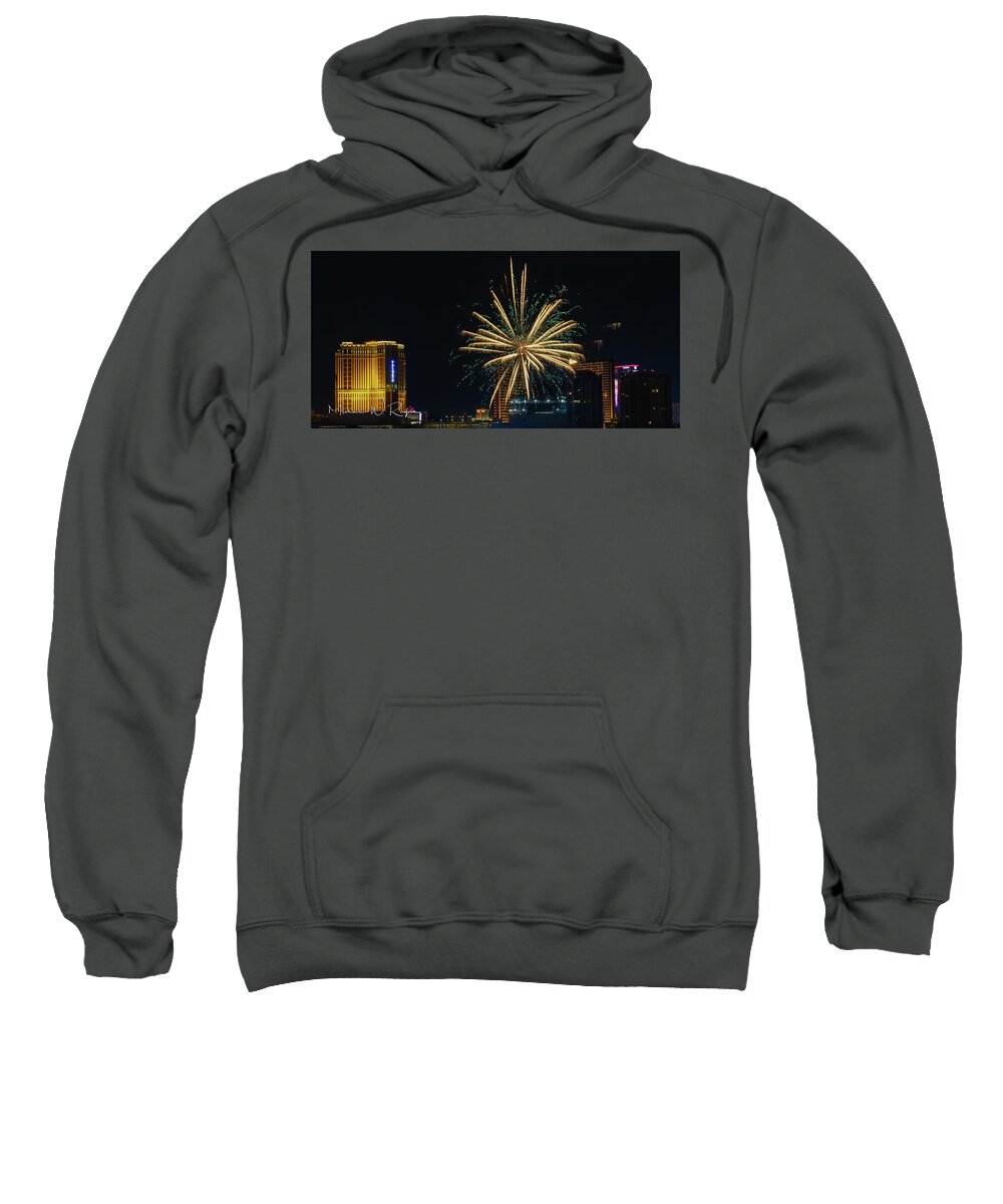  Sweatshirt featuring the photograph Palm Tree Fireworks Las Vegas by Michael W Rogers