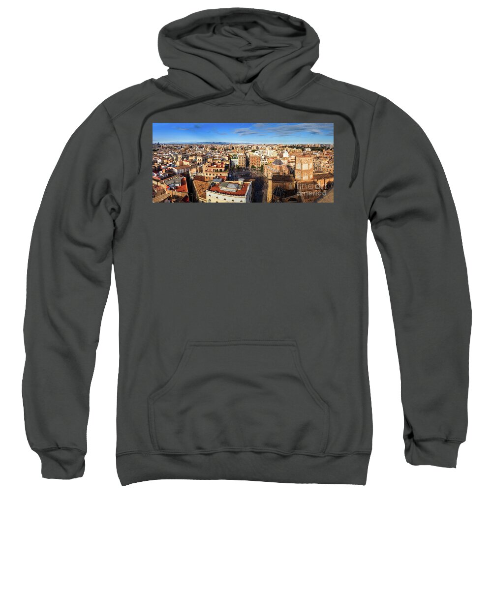 Europe Sweatshirt featuring the photograph Panorama of Valencia Spain and the Plaza de la Seu by Peter Noyce