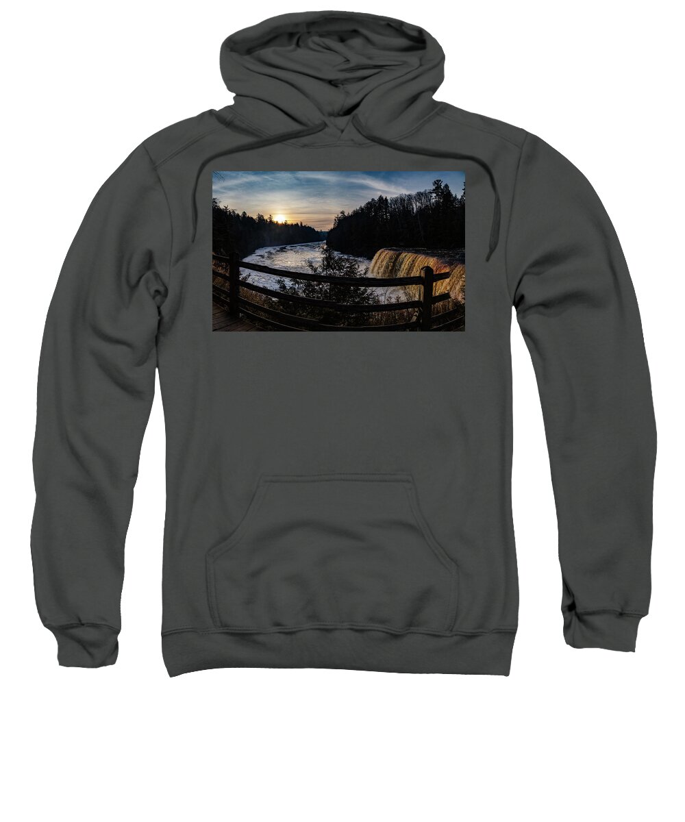  Sweatshirt featuring the photograph Panoramic view of sunrise over Tahquamenon Upper Falls by Eldon McGraw