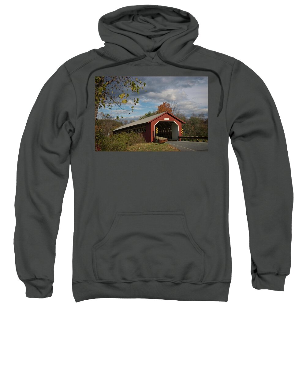 Covered Bridge Sweatshirt featuring the photograph Paper Mill Village Bridge by Norman Reid