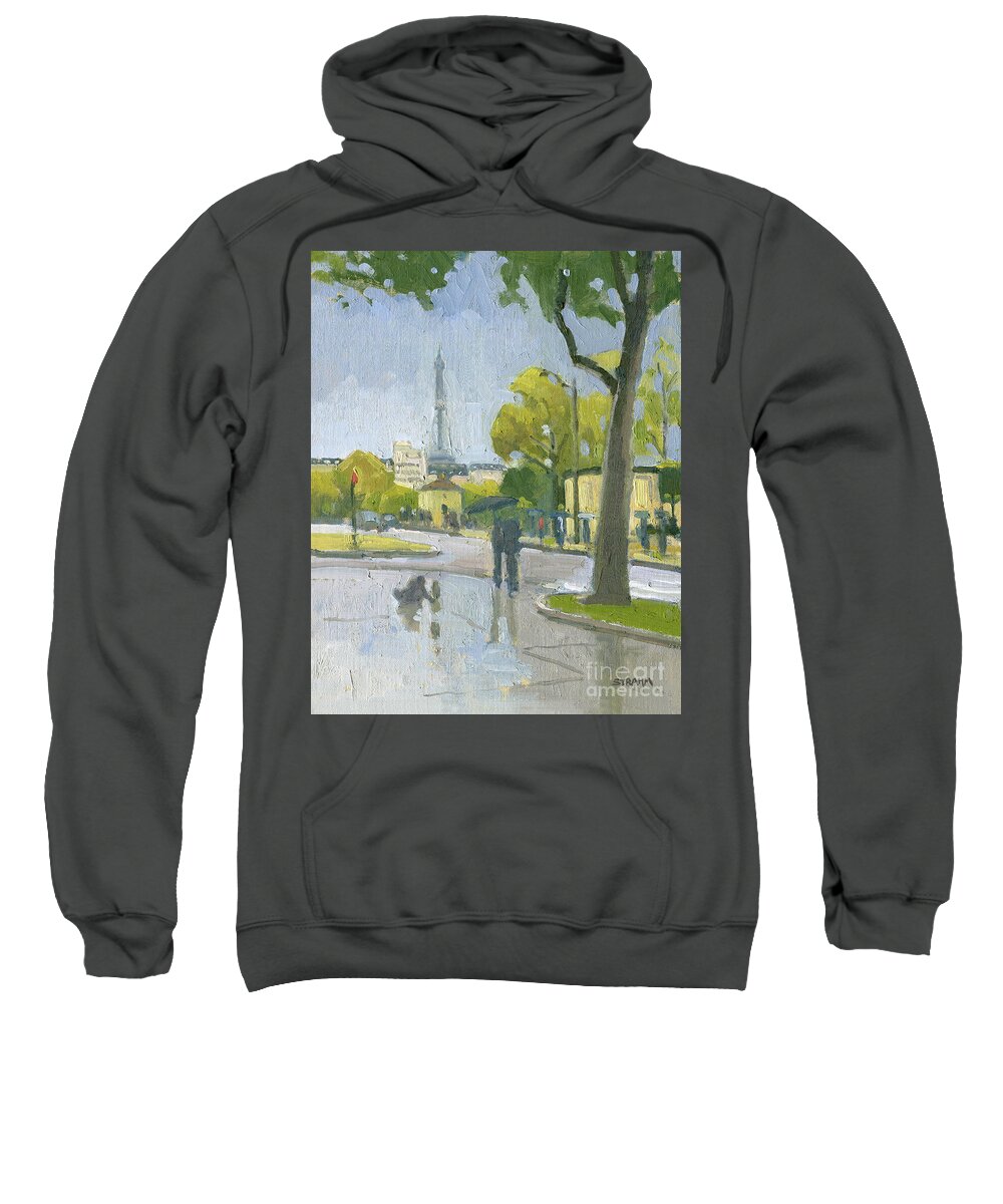 Paris Sweatshirt featuring the painting Paris in the Rain - Paris, France by Paul Strahm