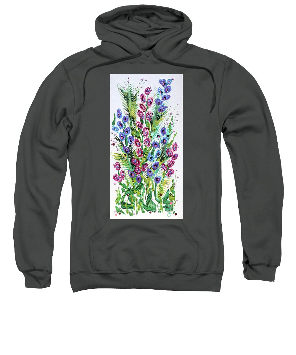 Fluid Acrylic Painting Sweatshirt featuring the painting Peacock Garden by Jane Crabtree