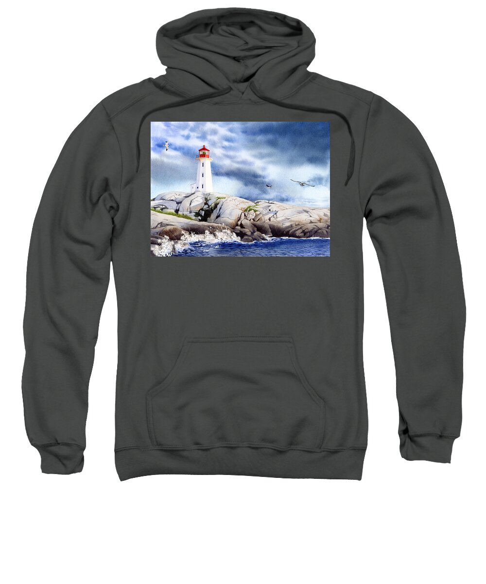 Peggy's Cove Lighthouse Sweatshirt featuring the painting Peggy's Cove Lighthouse by Espero Art