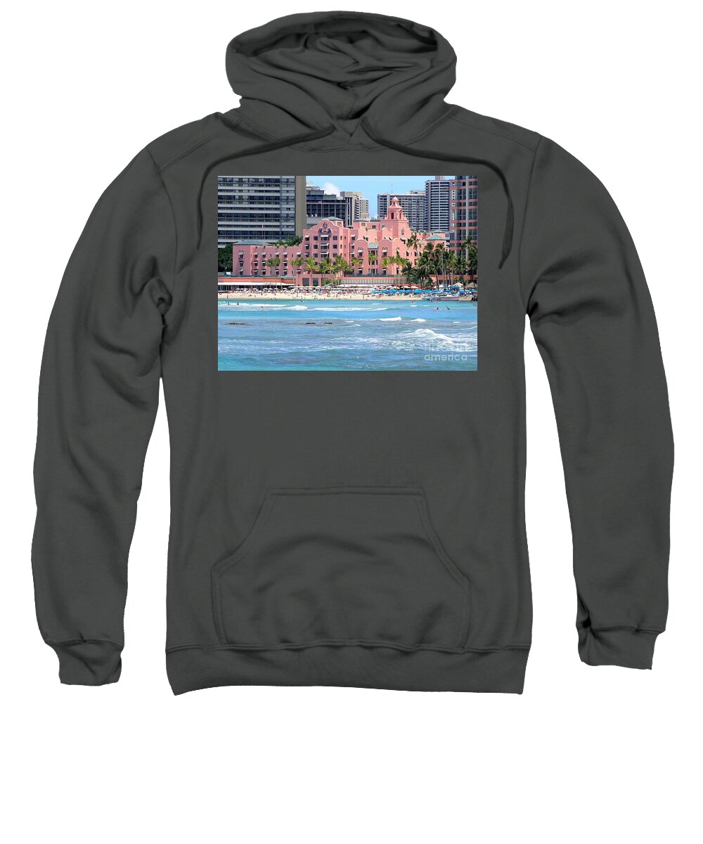 Royal Hawaiian Hotel Sweatshirt featuring the photograph Pink Palace on Waikiki Beach by Mary Deal