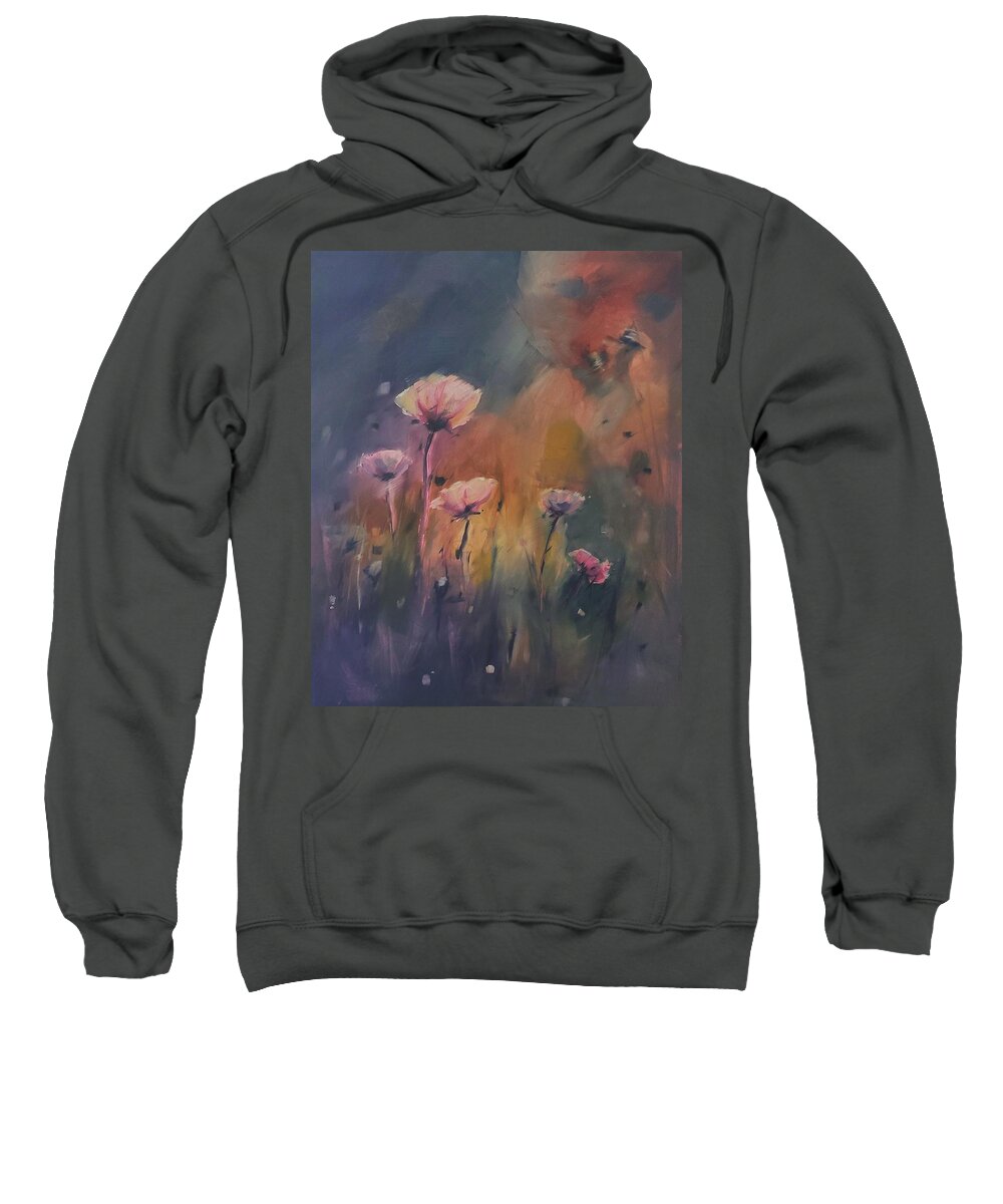 Landscape Sweatshirt featuring the painting Pink Poppies by Sheila Romard