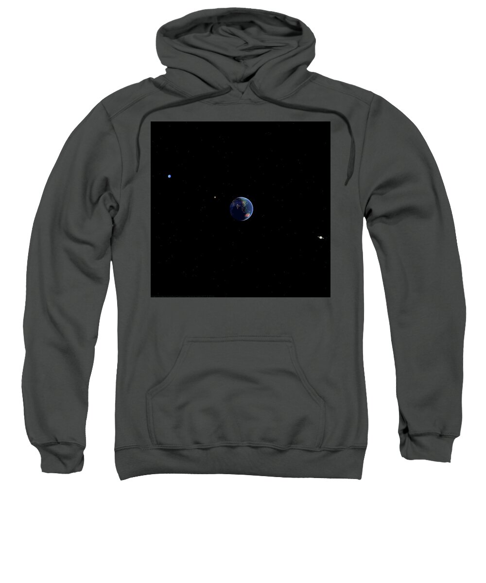 Earth Sweatshirt featuring the digital art Planetary alignment by Karine GADRE