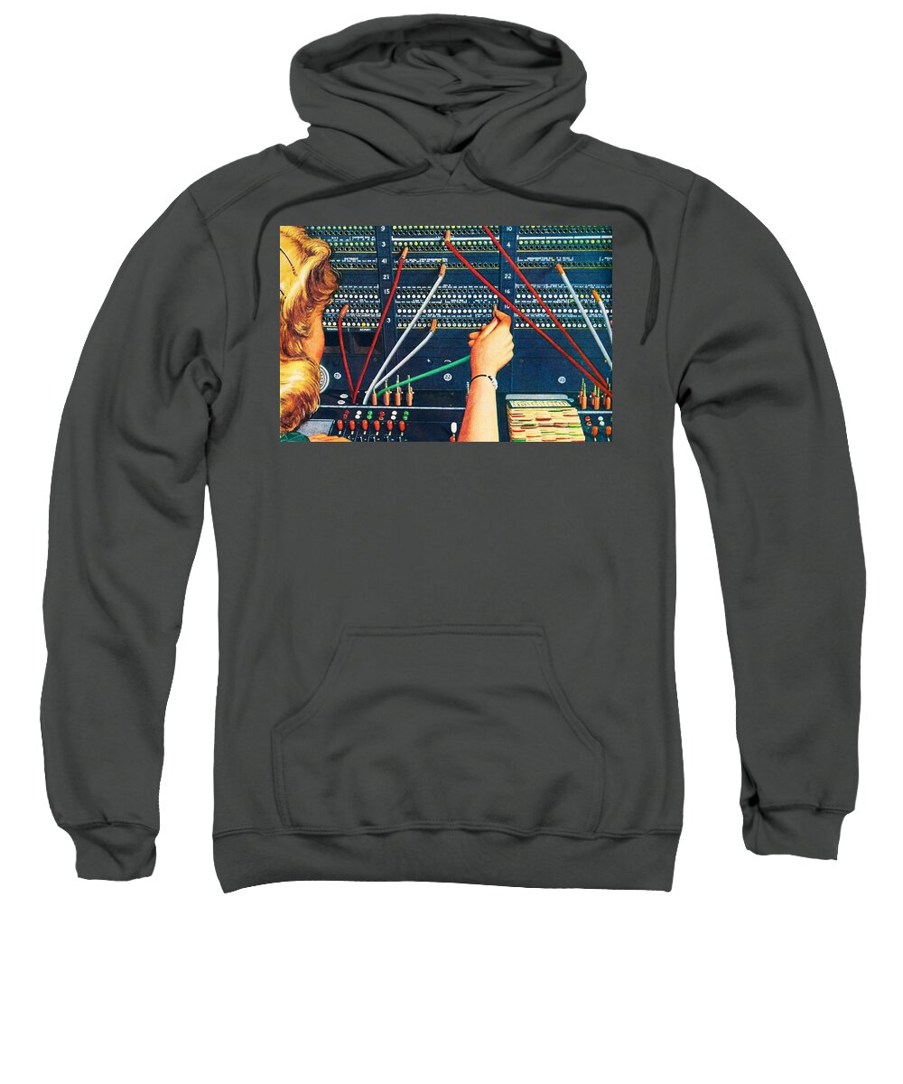 Technology Sweatshirt featuring the digital art Plugged in Switchboard by Sally Edelstein