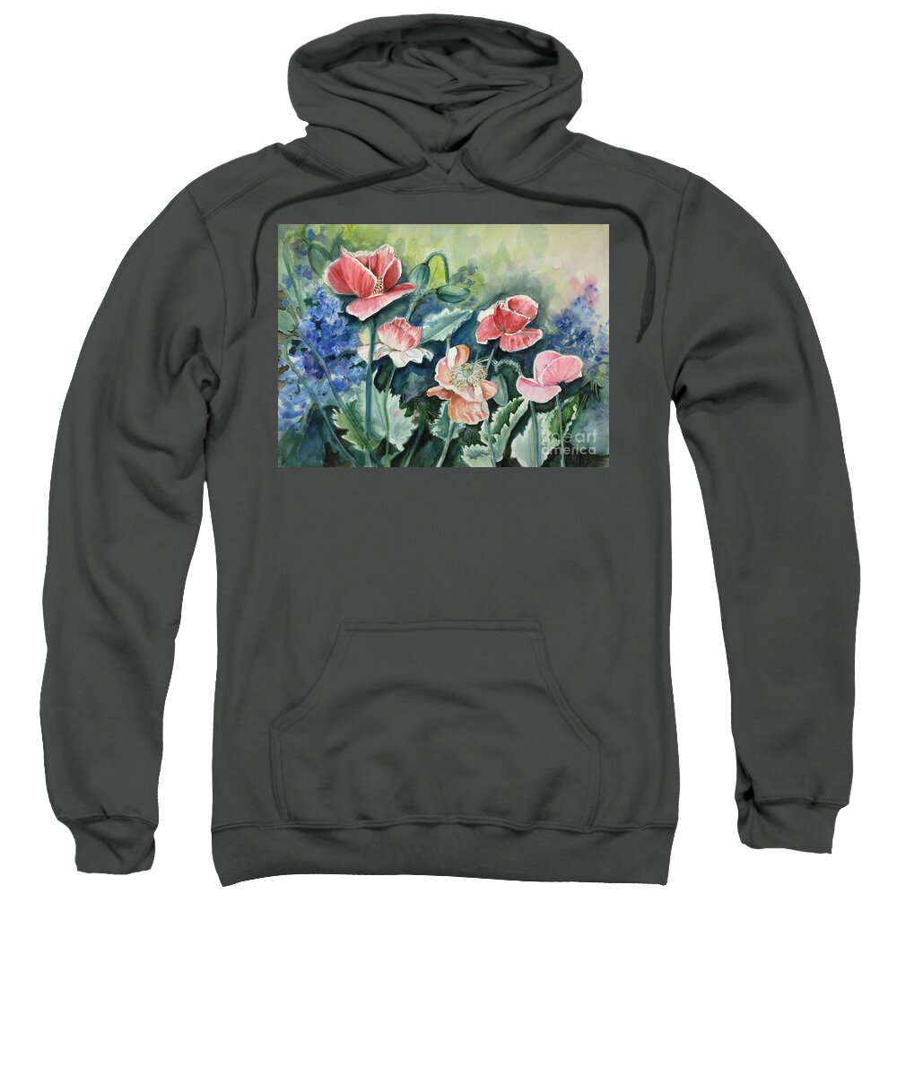 Poppies Sweatshirt featuring the painting Poppy Revival by Sonia Mocnik