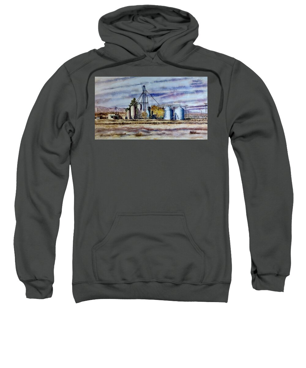 Agricultural Sweatshirt featuring the painting Porters Feed Lot by John Glass