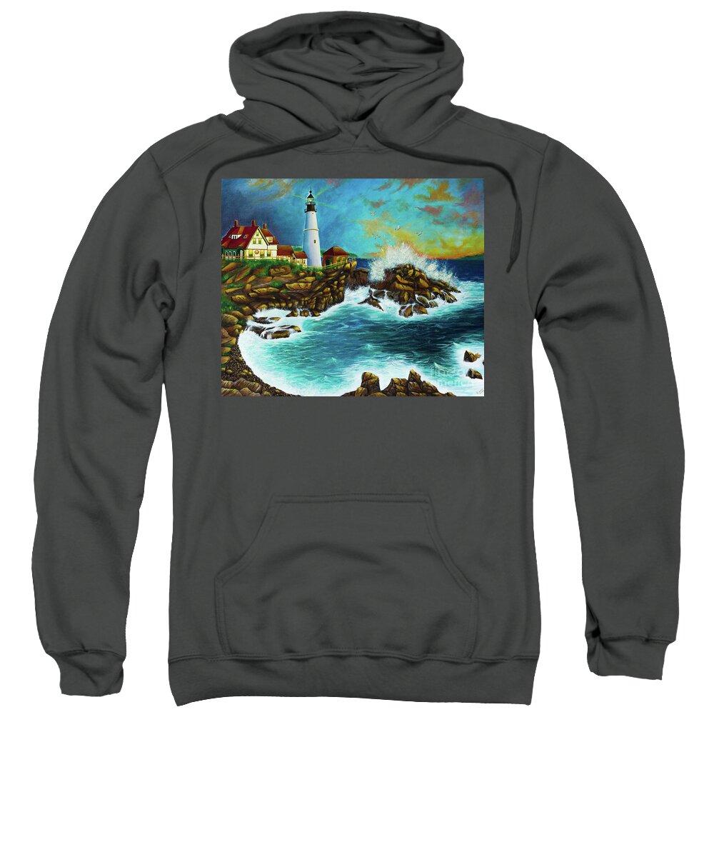 Seascape Sweatshirt featuring the painting Portland headlight by Sudakshina Bhattacharya