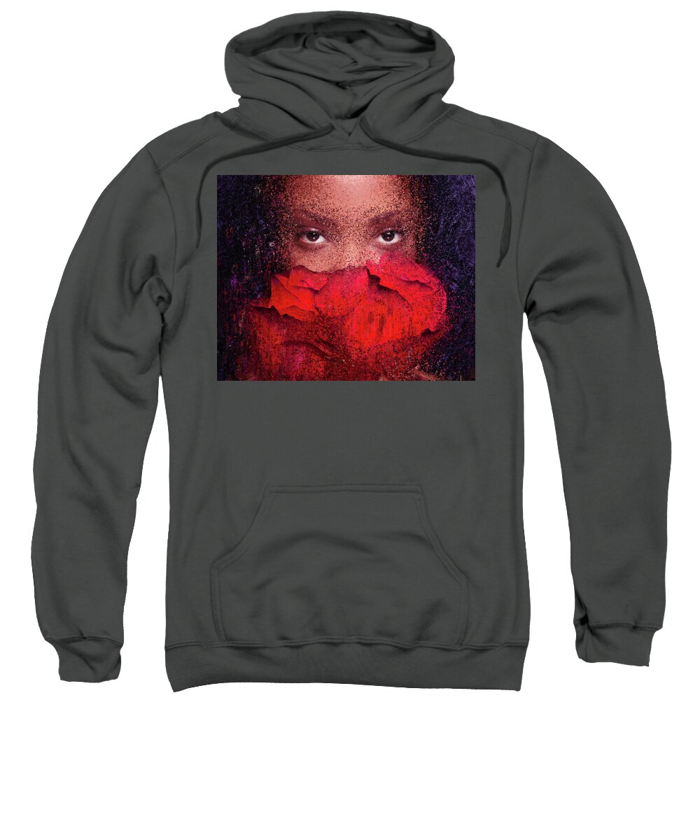 Portrait Sweatshirt featuring the digital art Portrait With Red Roses by Alex Mir