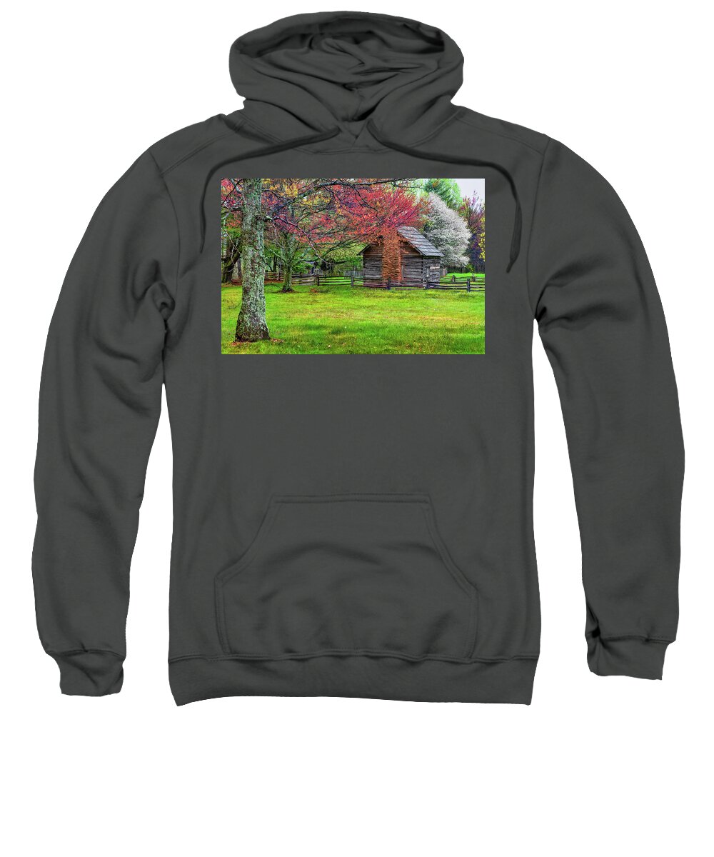 North Carolina Sweatshirt featuring the photograph Puckett Cabin in the Springtime by Dan Carmichael