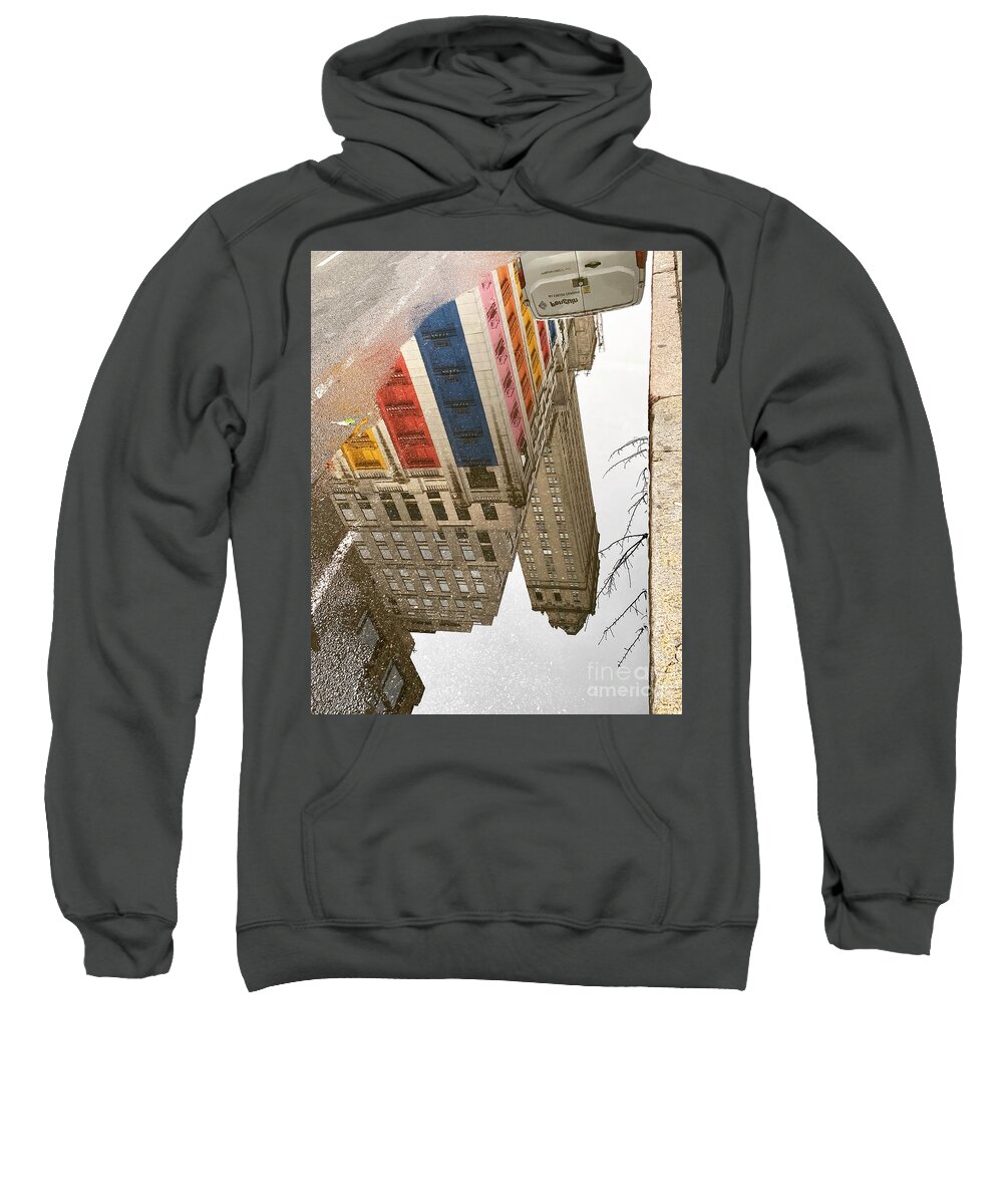 Puddle reflection of Louis Vuitton on Madison Avenue Adult Pull-Over Hoodie  by Ian Bouras - Pixels
