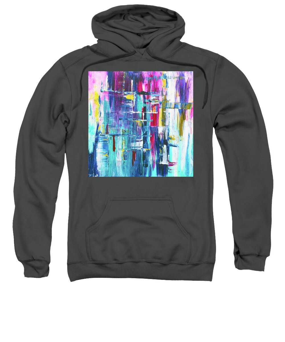 Square Sweatshirt featuring the painting Purple Blue Square Abstract by Joanne Herrmann