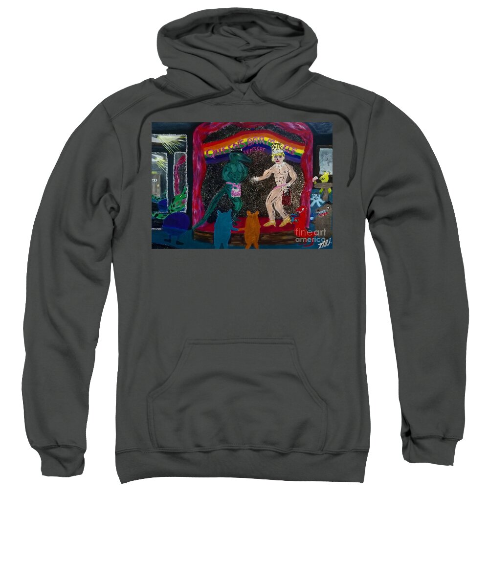 Lgbtq Sweatshirt featuring the painting Queens bar muscle contest by David Westwood