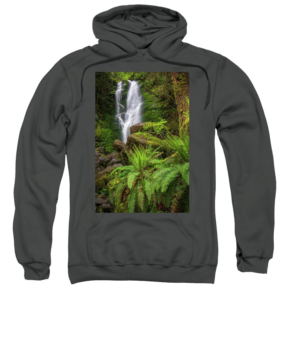 Quinault Rain Forest Sweatshirt featuring the photograph Rain forest waterfall by Robert Miller