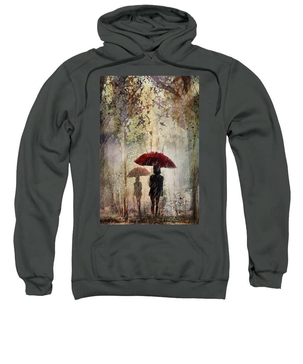 Rain Sweatshirt featuring the digital art Rain in the park by Maggy Pease