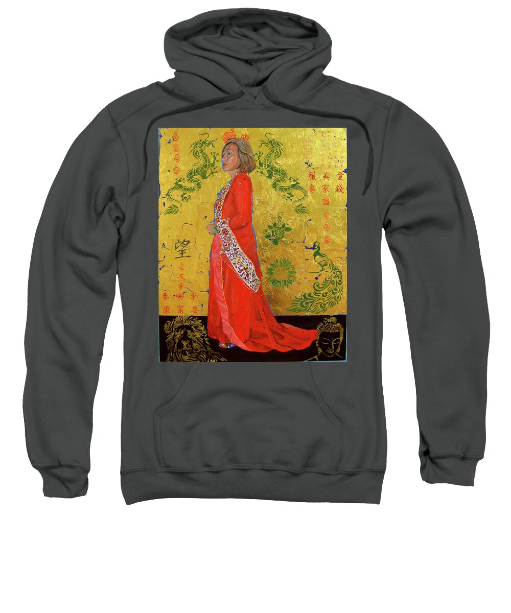 Chinese Empress Sweatshirt featuring the painting Raise the red lantern by Thu Nguyen