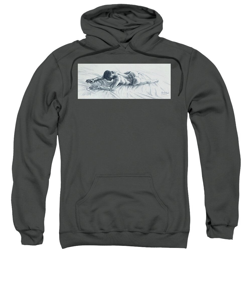 Male Nude Sweatshirt featuring the drawing Randy Crawling by Marc DeBauch