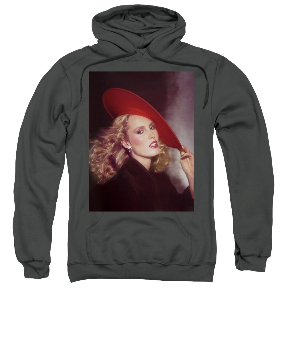 Red Hat Sweatshirt featuring the photograph Red Hat Glamour 1976 original by Steve Ladner
