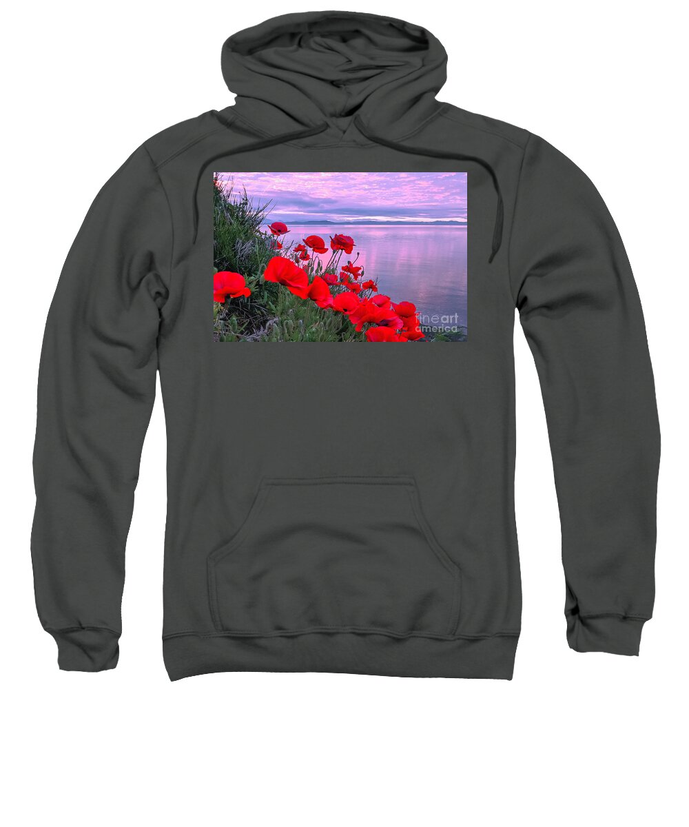 British Columbia Sweatshirt featuring the photograph Red Poppies at dawn by Michael Wheatley