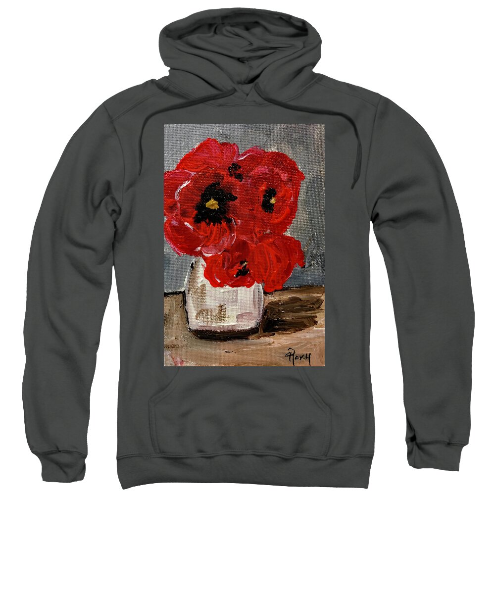 Poppies Sweatshirt featuring the painting Red Poppies in a White Vase by Roxy Rich