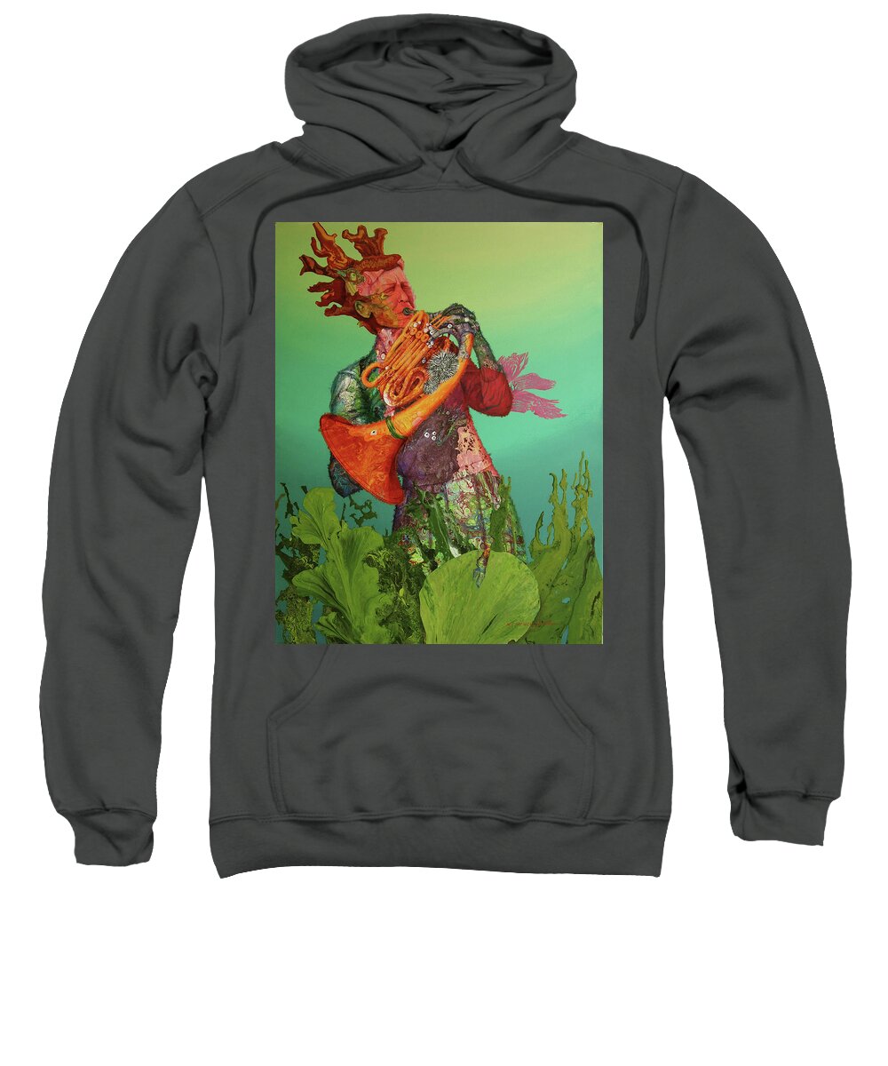 French Horn Sweatshirt featuring the painting Reef Music-French Horn by Marguerite Chadwick-Juner