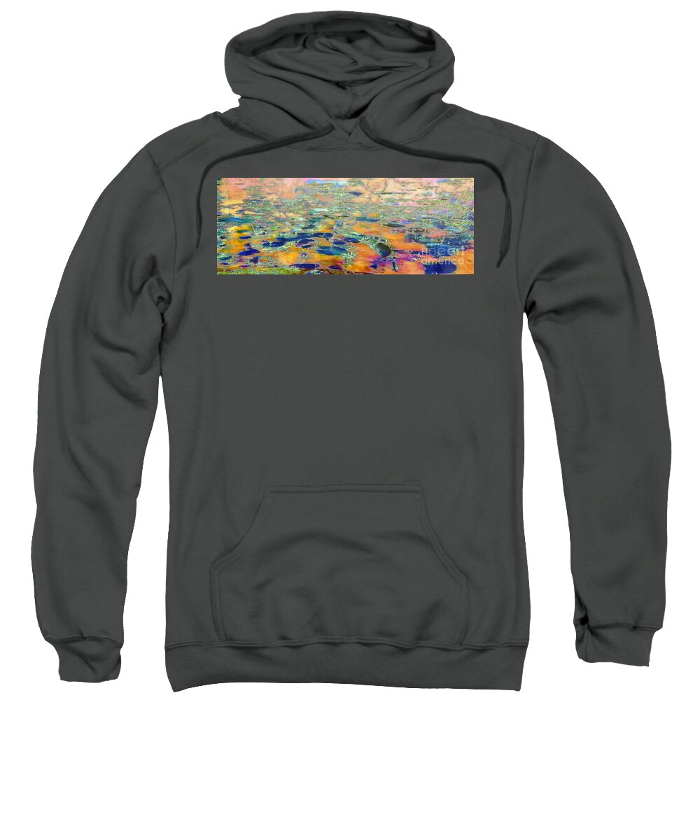 Reflections Sweatshirt featuring the painting Reflections of Sunset over the Lily Pond #2 by Bonnie Marie