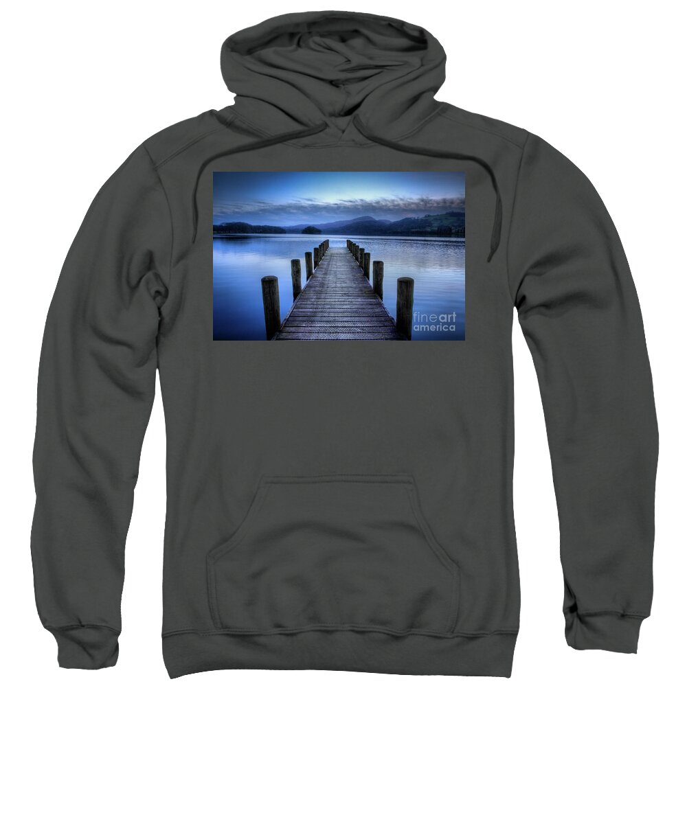 Uk Sweatshirt featuring the photograph Rigg Wood Pier At Dusk, Coniston Water by Tom Holmes Photography