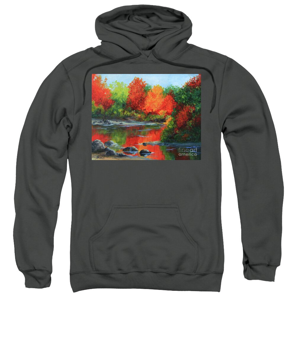 Landscape Sweatshirt featuring the painting River in Autumn by Jeanette French