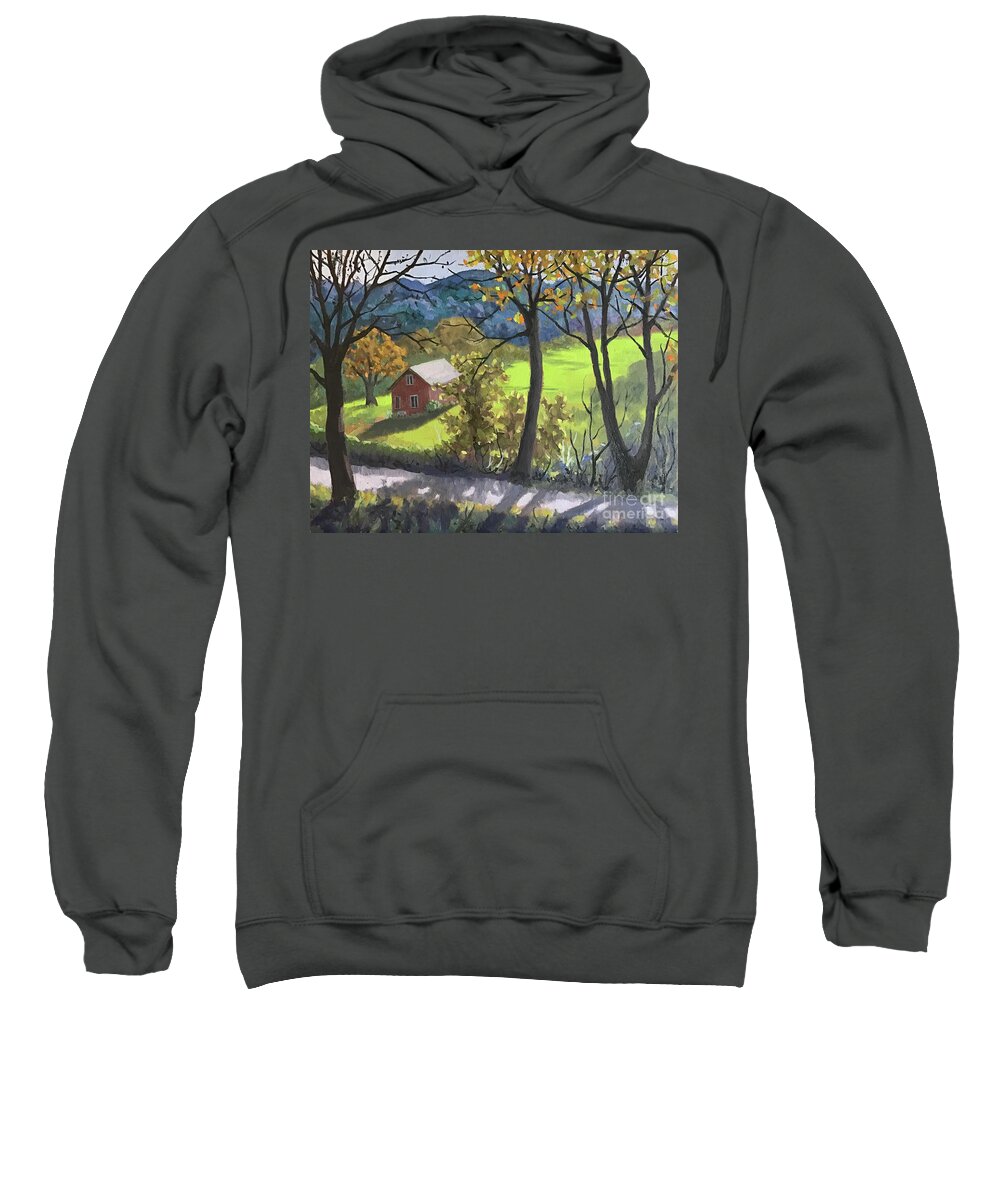 Barn Sweatshirt featuring the painting Road to Linville by Anne Marie Brown