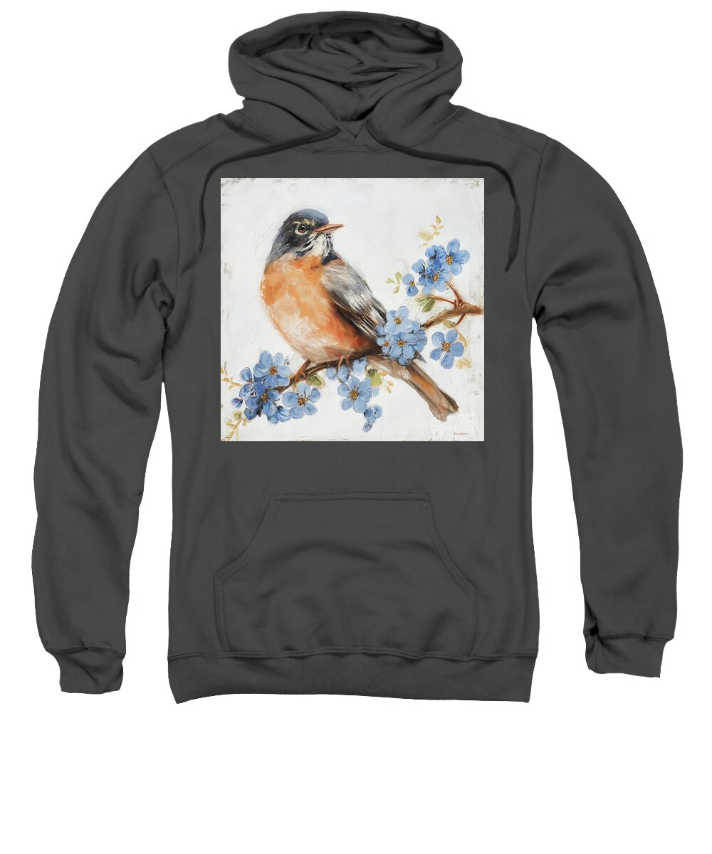 Bird Sweatshirt featuring the painting Robin In The Blossoms by Tina LeCour