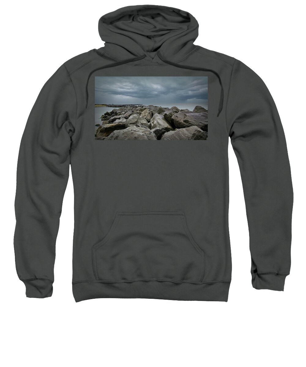 Rocky Shoreline Sweatshirt featuring the photograph Rocky Shoreline by Sandra J's