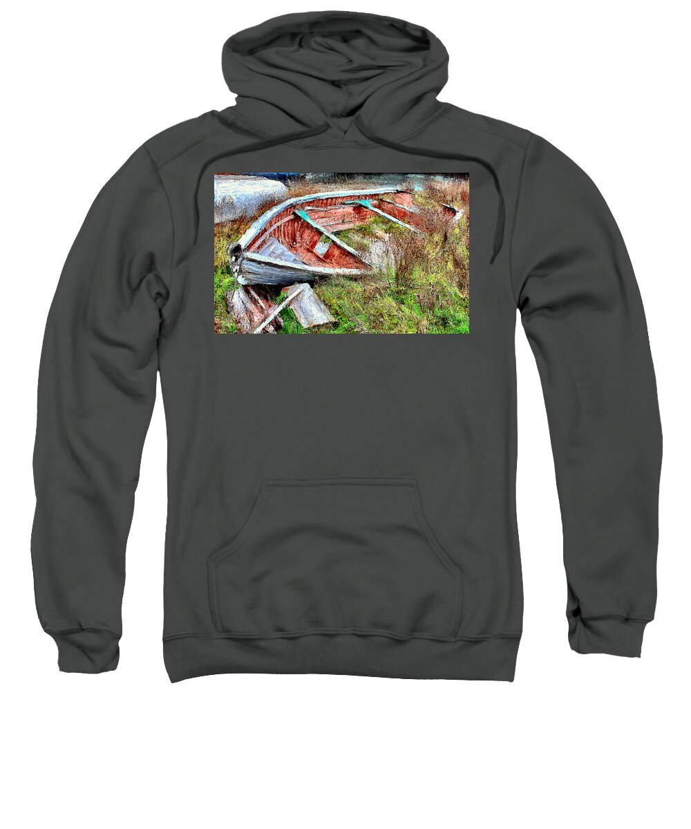 Fishing Boat Sweatshirt featuring the mixed media Rodney in the silent mode by Tatiana Travelways
