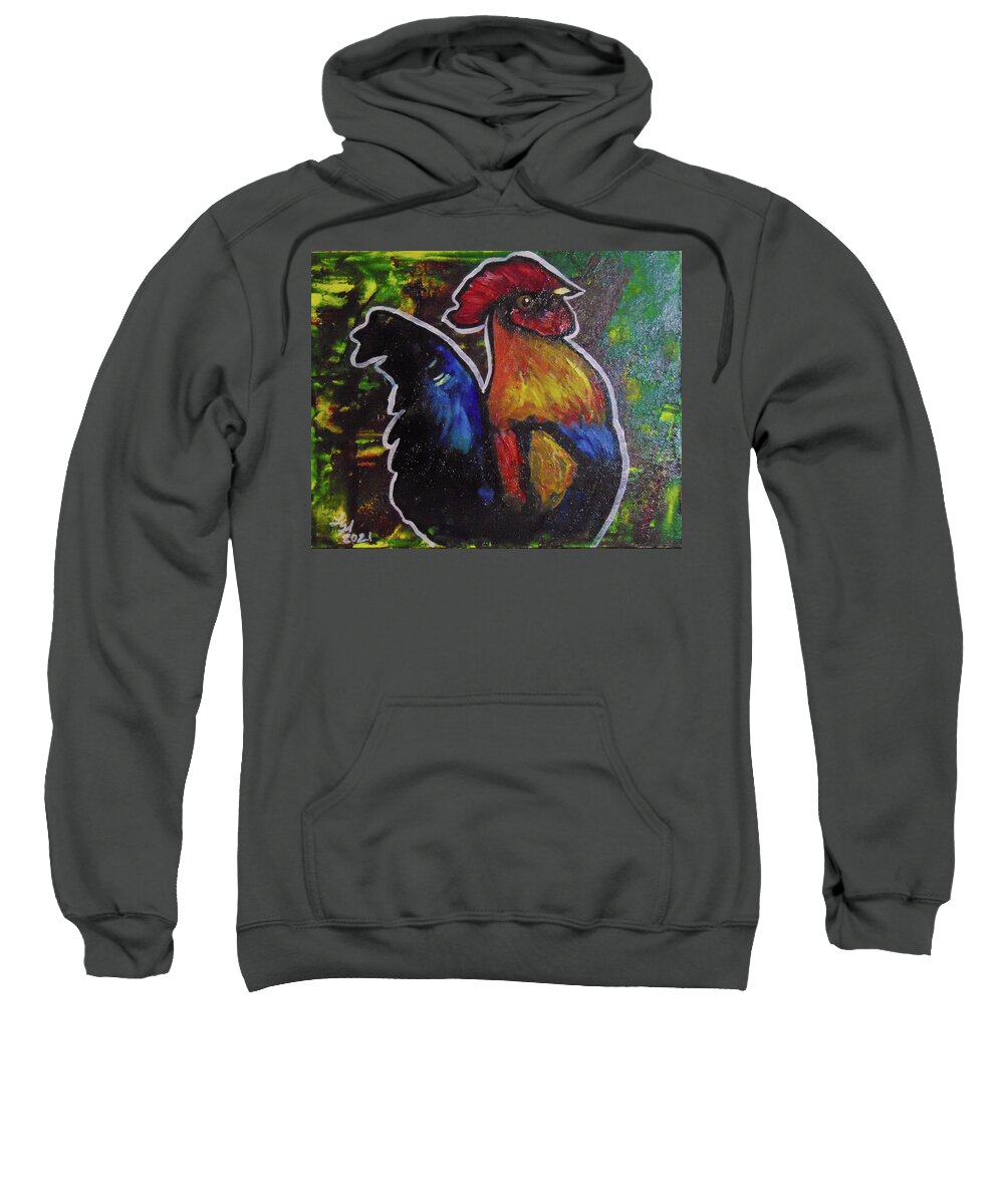  Sweatshirt featuring the painting Rooster by Loretta Nash