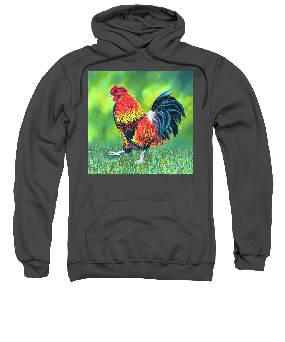 Rooster Sweatshirt featuring the pastel Rooster Strut by Lyn DeLano