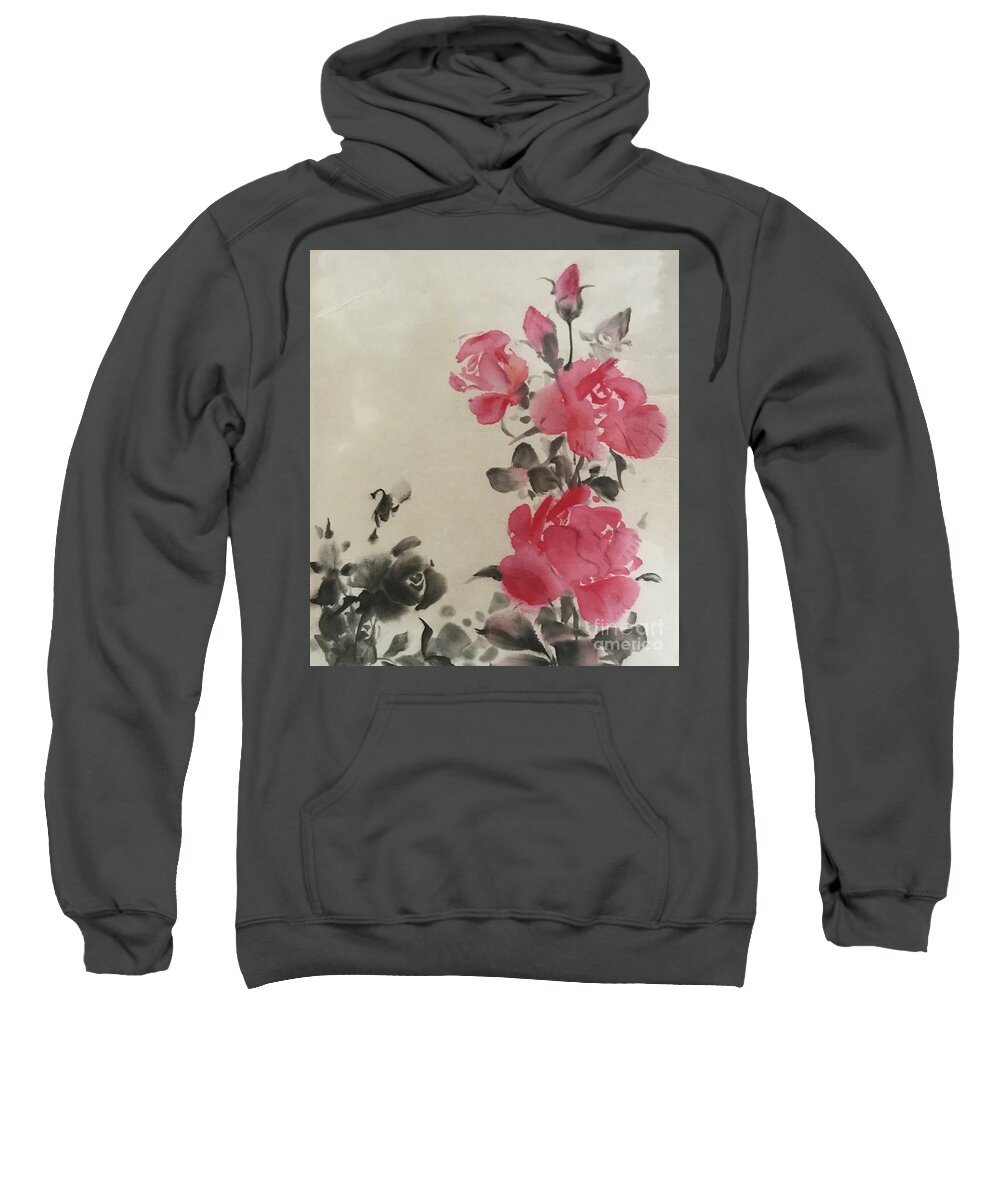 Japanese Sweatshirt featuring the painting Roses by Fumiyo Yoshikawa