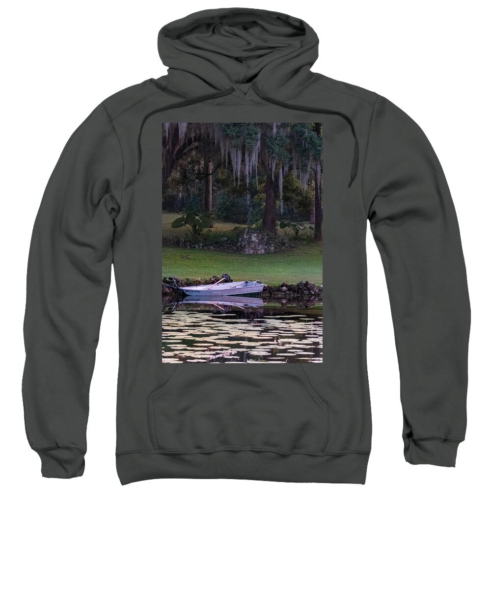 Boat Sweatshirt featuring the photograph Rowboat in pond by Karen Rispin