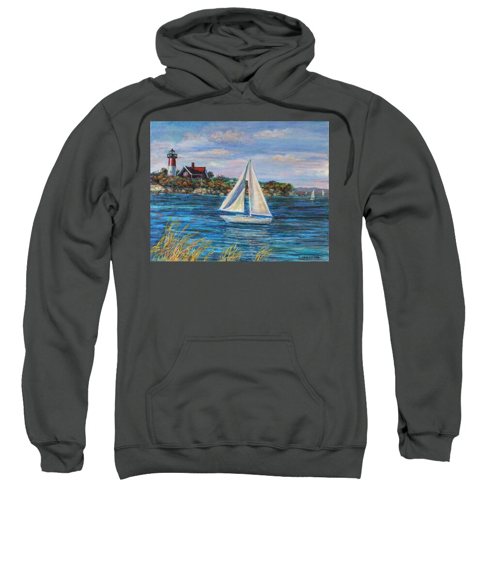 Sailboat Sweatshirt featuring the painting Sailboat On The Rhode Island Coast by Veronica Cassell vaz