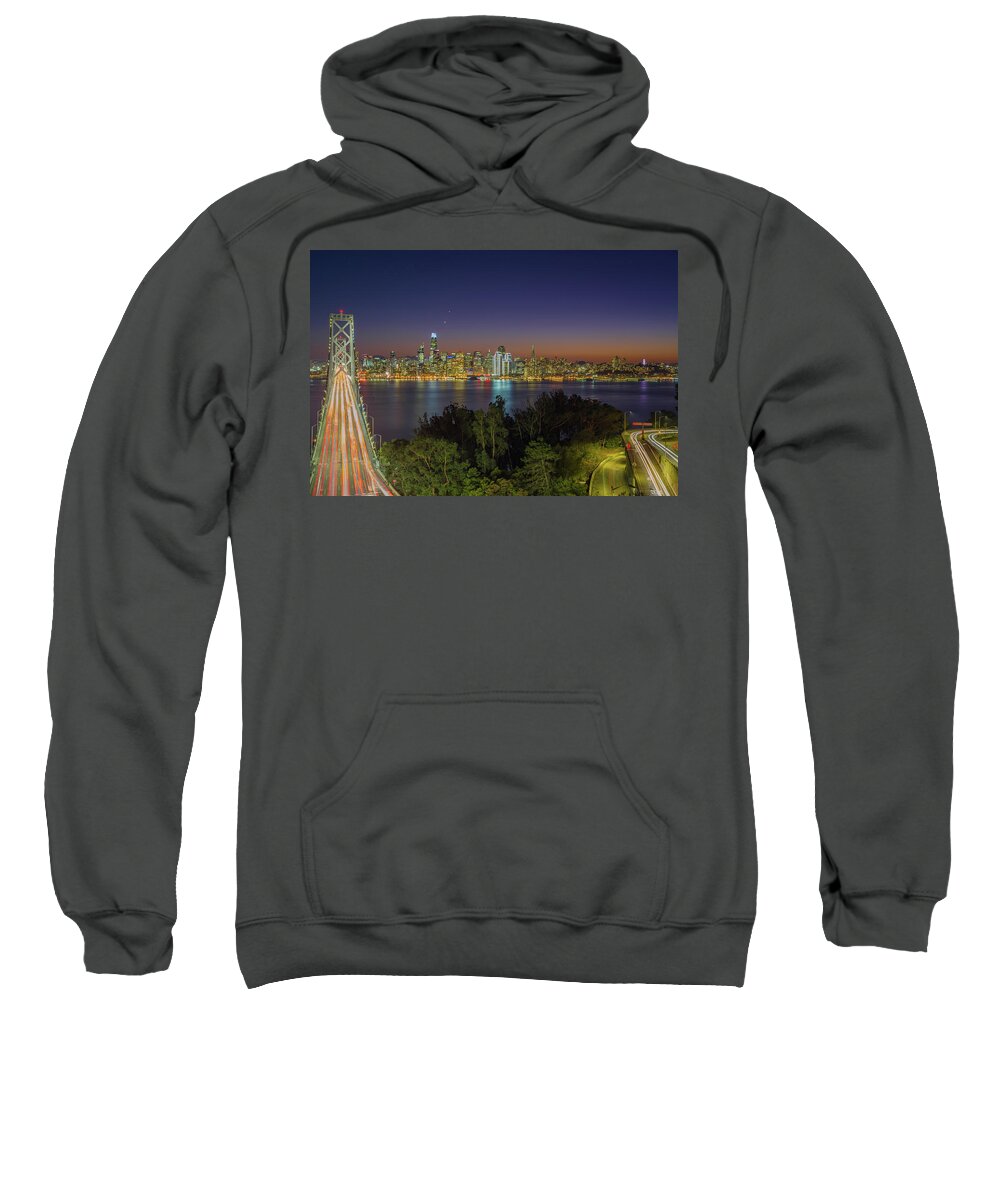 Bay Area Sweatshirt featuring the photograph San Francisco Bay Bridge Nightscape by Scott McGuire