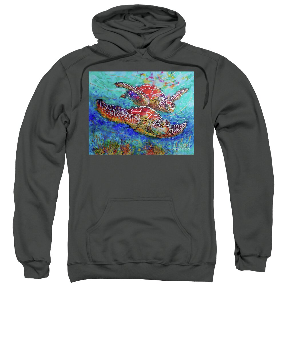 Marine Turtles Sweatshirt featuring the painting Sea Turtle Buddies II by Jyotika Shroff