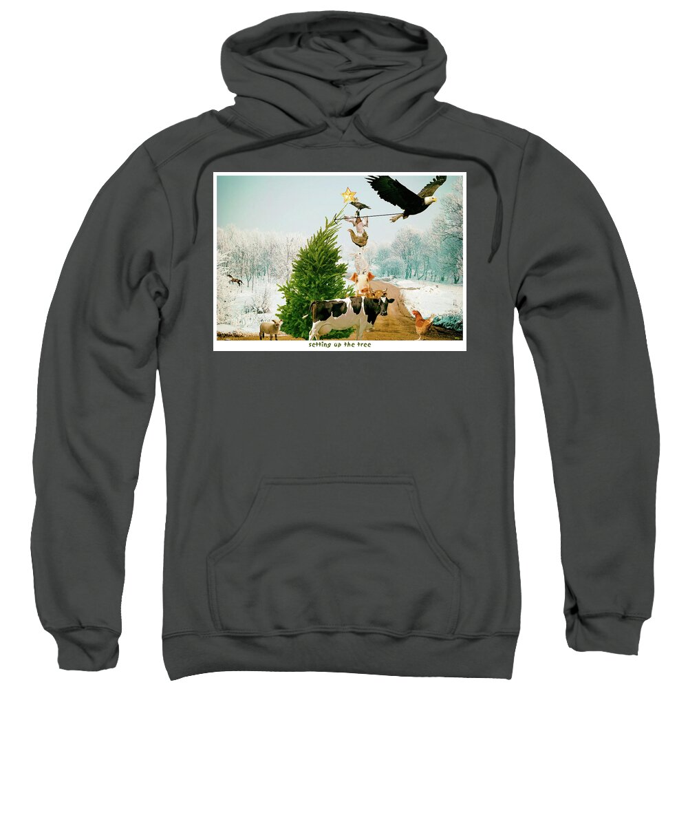 Adventurers Of Sadie And Emma Sweatshirt featuring the photograph Setting up the tree by James Bethanis